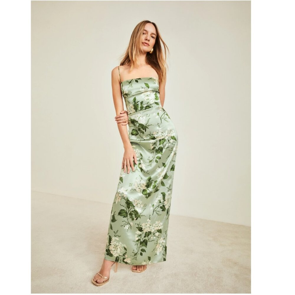 Reformation Frankie Silk Dress - Tea Garden - Picture 2 of 16